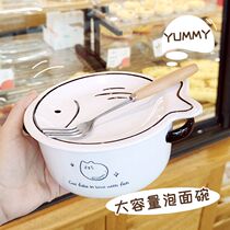 Instant noodle bowl Dormitory student with cover Japanese ceramic bowl Cute girl heart large soup bowl Bowl chopsticks tableware set