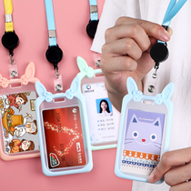 Cartoon cutting card student campus bus meal card access control transparent soft work card certificate work certificate with hanging rope cute chest card Silicone Transport Protective Sleeve Citizen Card Kindergarten Pick-up and pick-up card