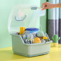Bottle storage box New baby box Portable large baby tableware drying rack storage box Drain water and dust