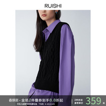 RUISHI Richter Lap Heist Pure Wool Retro reworked Twisted Diamond Gwaistcoat V Collar Knit Vest Winter
