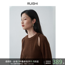 RUISHI FASHION Fashion Essence B Ready Wool Dew Shoulder Hollowed-out Bubble Cuff Knit Blouse Fur Coat Woman Autumn