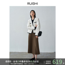 RUISHI Richter Heavy-pound texture wool coarse flowers elegant and fragrant wind jacket female short-style blouses spring and autumn