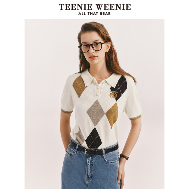 TeenieWeenie Bear Ole ພາກຮຽນ spring diamond check pullover sweater Polo collar sweater ບາງ