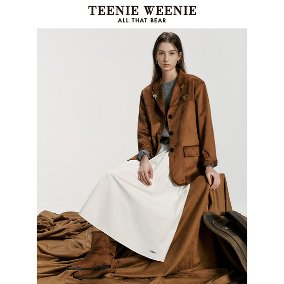 TeenieWeenie Bear Outlet 2024 봄 신상 플리츠 스커트 무릎길이 여성용 블랙 스커트