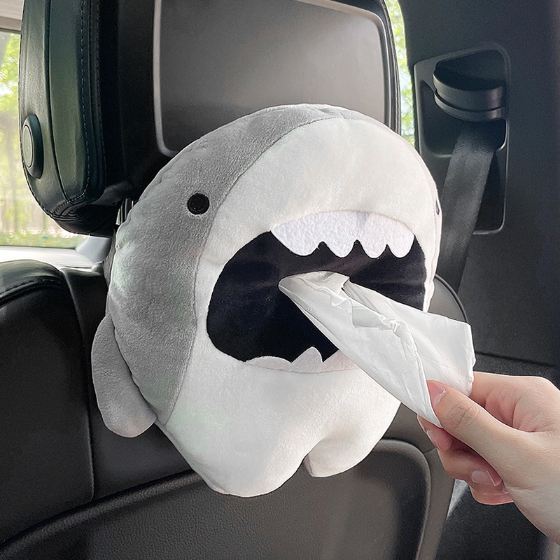 Car Tissue Box, Cute Cartoon Shark Armrest Box, Tissue Box for Use in the Car, Creative Seat Back Hanging Tissue Bag