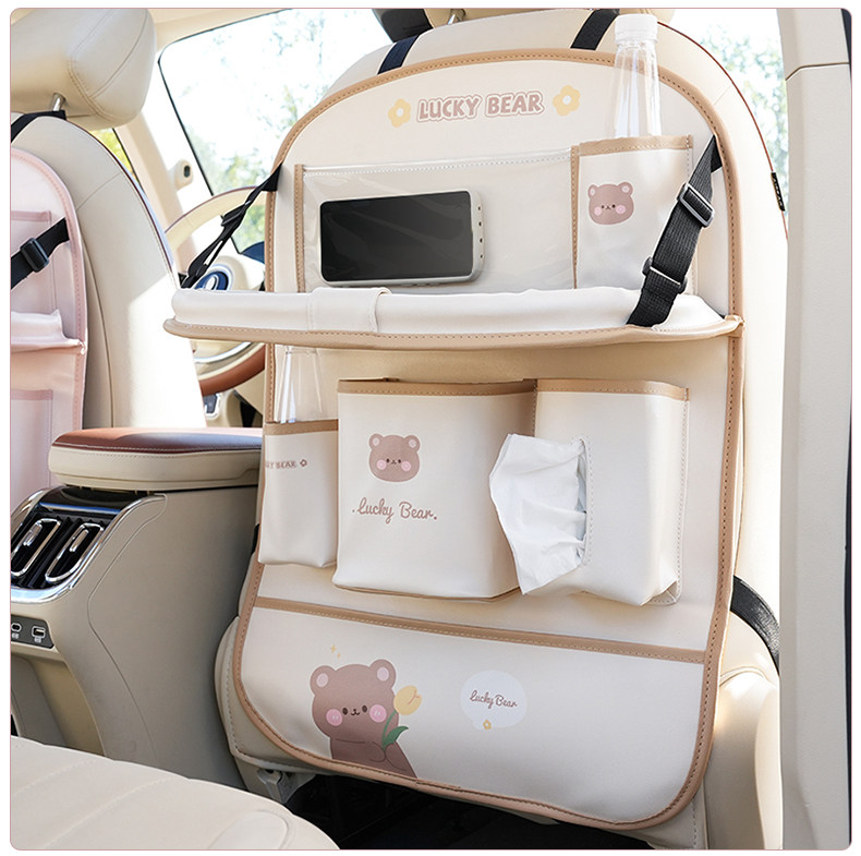 Car Seat Back Storage Hanging Bag Car Storage Box Car Rear Anti-Kick Pad Foldableing Small Table Storage Rack