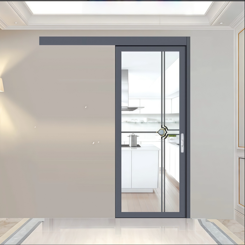 Tempered Balcony Kitchen Bathroom Toilet Aluminum Alloy Single Fan Sliding Door Hanging Rail Push Frosted Bathroom Sliding Door