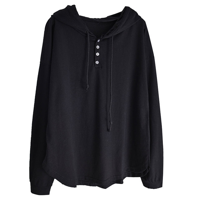 2024 new Korean style sweatshirt women's hooded thin loose solid color button holes casual long-sleeved t-shirt jacket