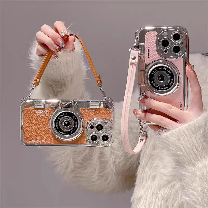 Suitable for Apple 17 Pro Max Phone Case, New iPhone 16 Pro Retro Camera 15 Pm Hand-Held Crossbody Strap 14 with Lanyard 13 Creative Women's Model 17P Personalized Anti-Drop