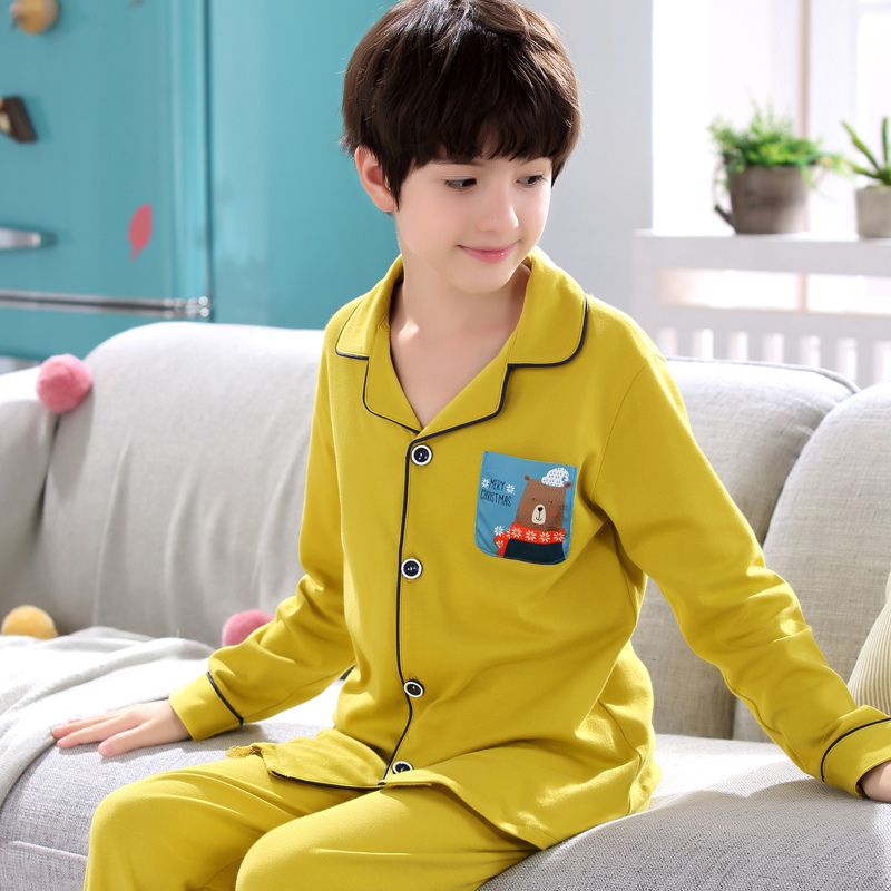 Mùa xuân và mùa thu chàng trai pajama trẻ dài tay áo bông cardigan 13 học sinh trung học 14 tuổi trẻ em phim hoạt hình nhà quần áo.