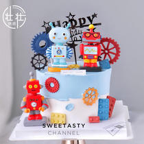 Robot cake decoration ornaments full moon day theme internet celebrity boy baking mold dress up card