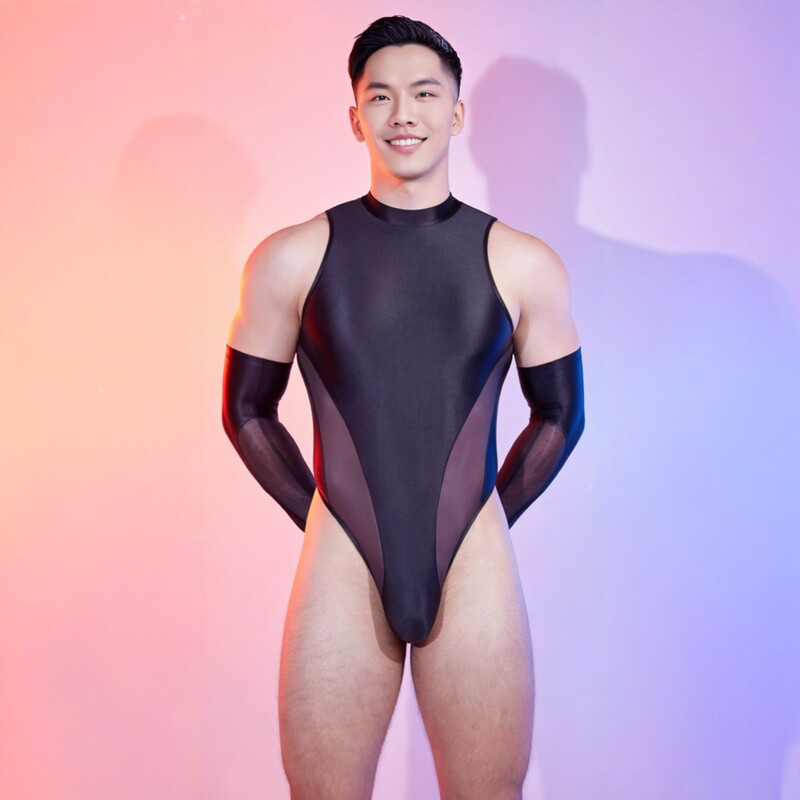 Snap-Button Crotchless Men's Sexy Sleeveless Bodysuit Black Tight-Fitting Shapewear Nightclub Performance Outfit Thong Underwear Trendy Snap-Button Crotchless Men's Sexy Sleeveless Bodysuit Black Tight-Fitting Shapewear Nightclub Performance Outfit Thong Underwear Trendy