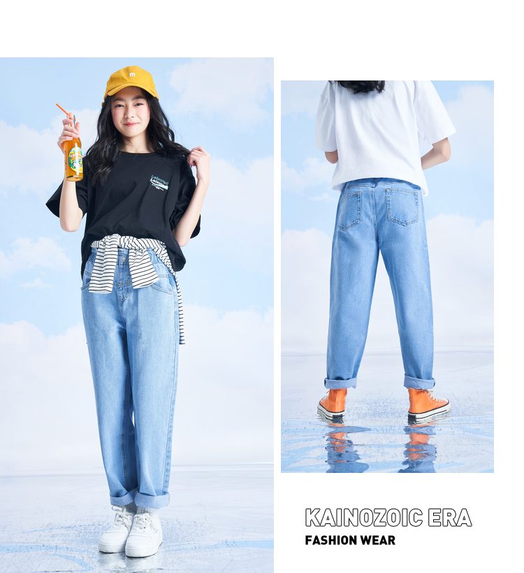 CoCoTree 棵棵树童装  女童高腰款宽松舒适阔腿牛仔裤 图5