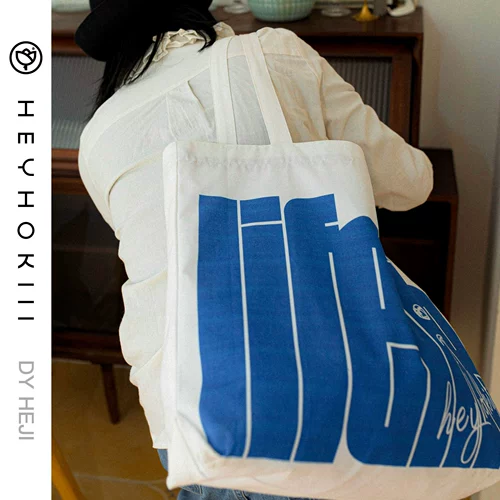 heyhokiii Оригинальный дизайнерский синий хлопковый шоппер, сумка, английский