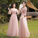 Розовое бархатное платье подружки невесты, демисезонное вечернее платье, длинная юбка, коллекция 2021