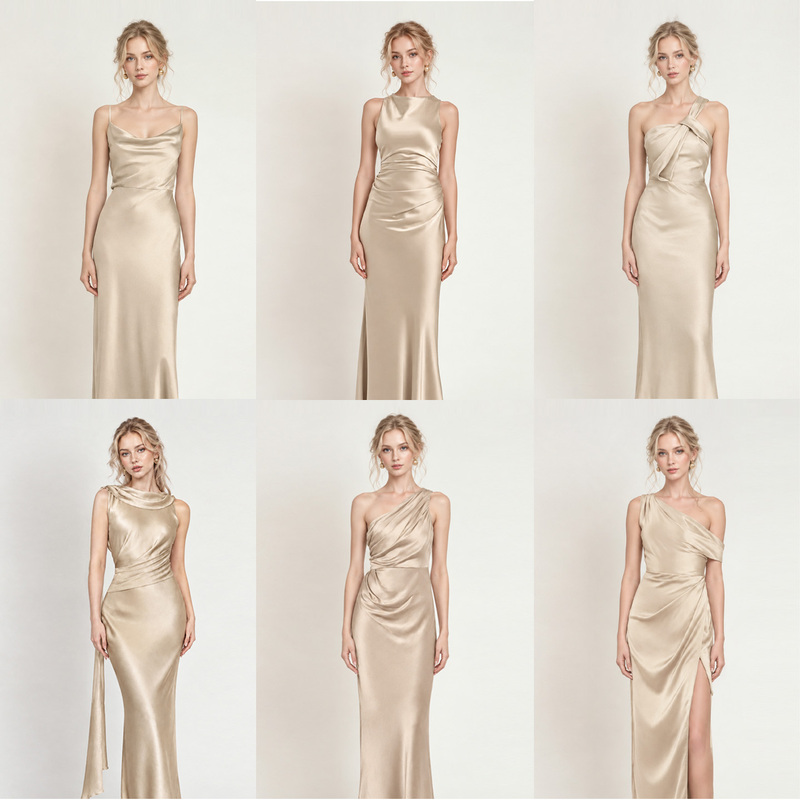 Champagne-Colored Satin Bridesmaid Dress, High-End, Niche, Stunning, Slimming, Elegant, Suitable for Bridesmaids to Wear in Daily Life