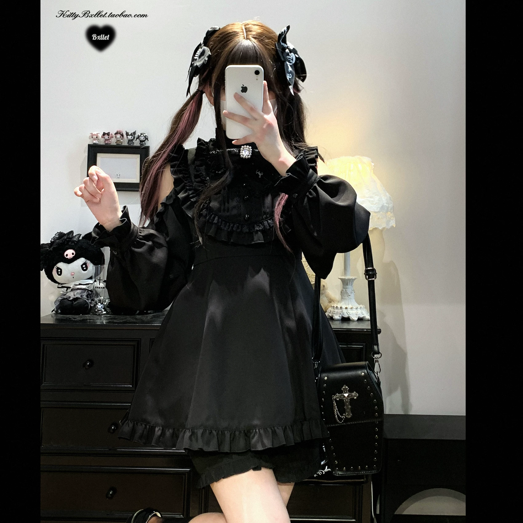 Оригинальное платье KittyBxllet Lee 2025 весна новое с рюшами в стиле ханфу бантик кружево
