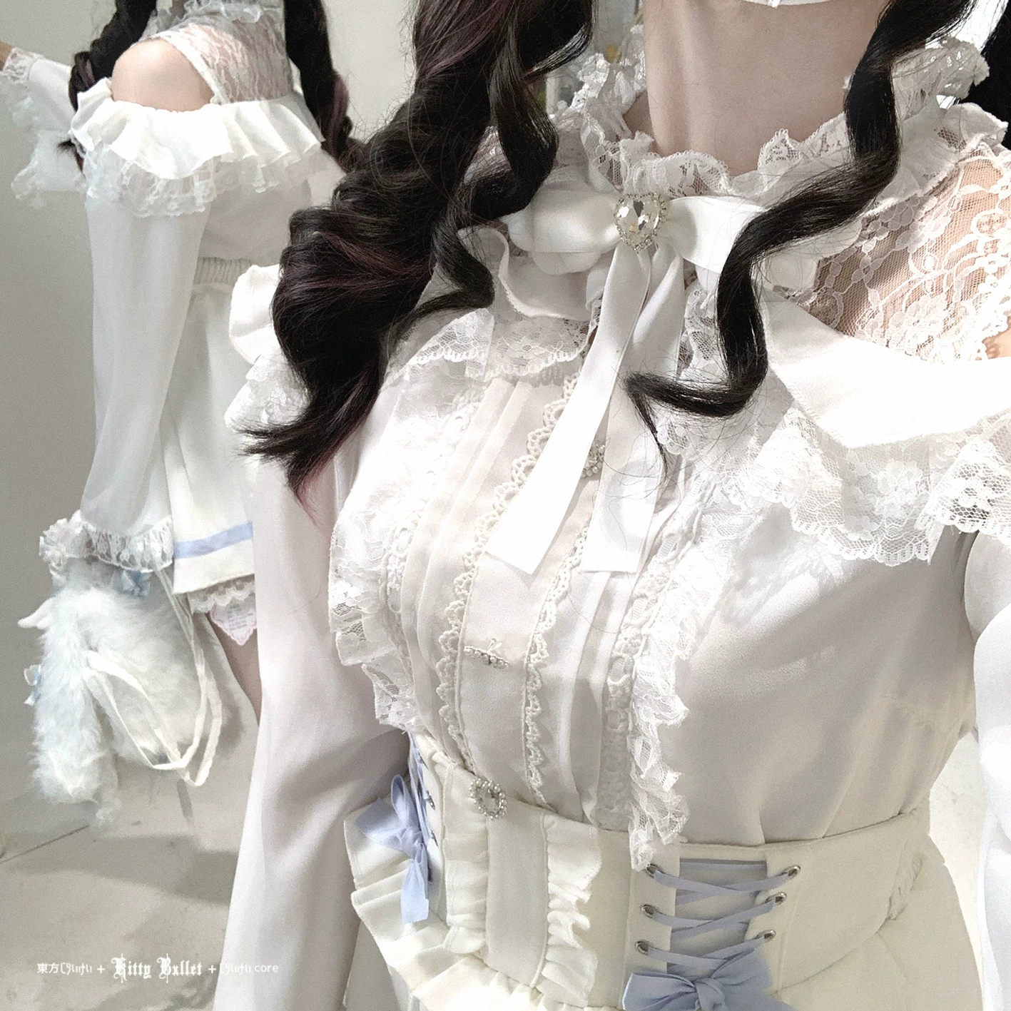 КиттиБелл Ориджинал [Love Lace/Long Sleeve] кружево полупрозрачная маленькая блуза с одним плечом
