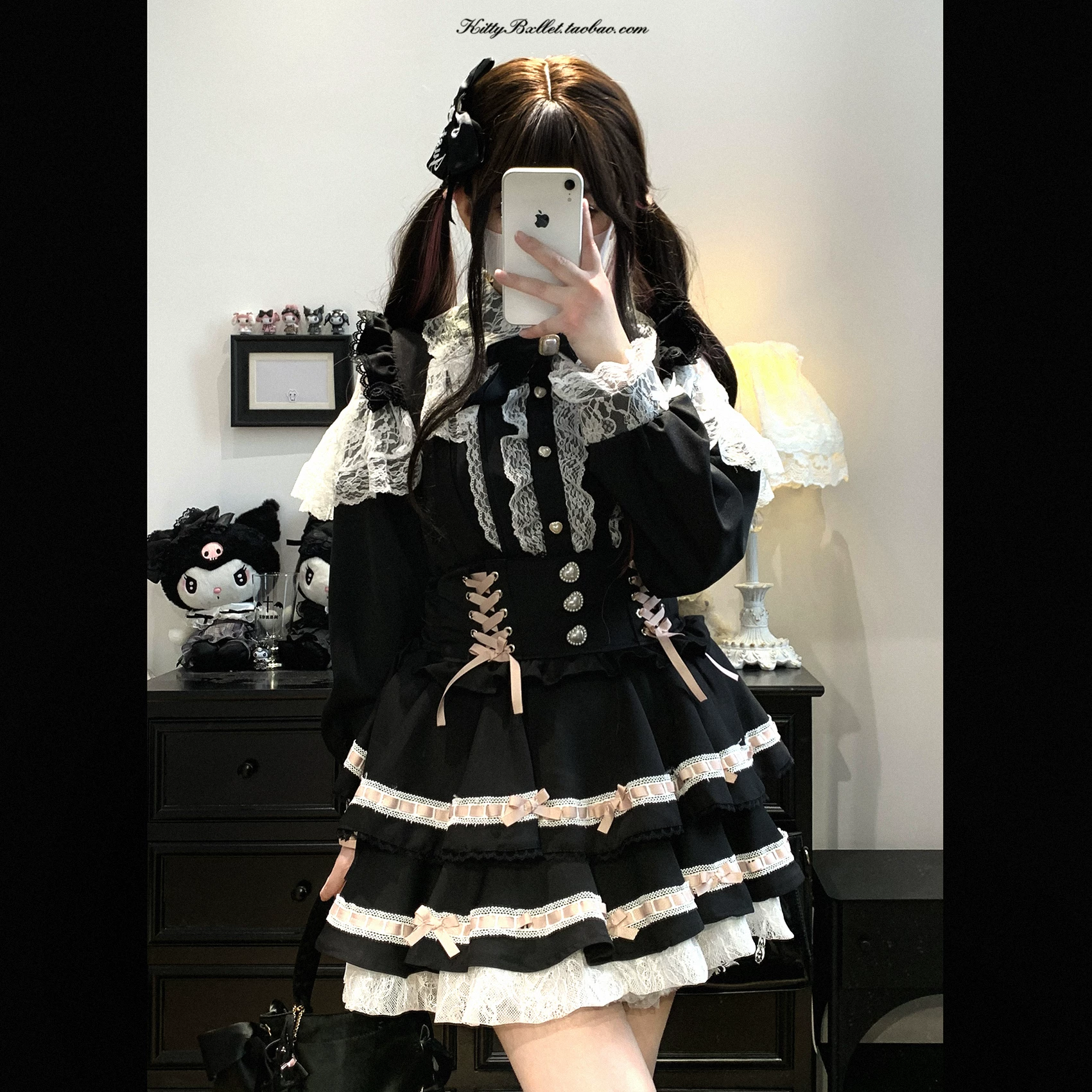 Оригинальная KittyBxllet [Love Ji Xinsha] кружевная длинный рукав рубашка