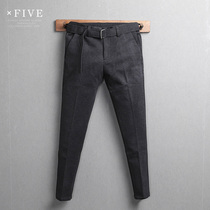 Casual pants Men slim small feet wool trousers Spring and Autumn tide brand oblique socket bag versatile pants Korean version of the trend is thin