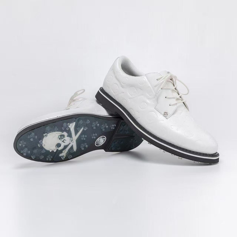 Men's Business Embossed Skull Leather G4 Golf Shoes with Anti-Slip Spikes and Grip Sole, Sports Derby Shoes for the Golf Course