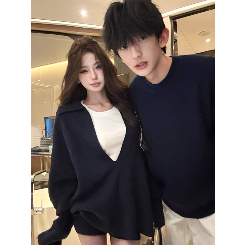Couple's Clothing Autumn and Winter 2026 New Korean Style Loose and Lazy Style Sweater Set for Men and Women, High-End Niche Knitwear Couple's Clothing Autumn and Winter 2026 New Korean Style Loose and Lazy Style Sweater Set for Men and Women, High-End Niche Knitwear
