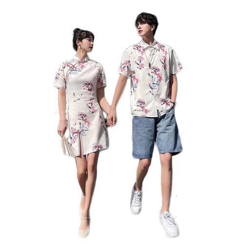 Парная одежда для влюбленных, небольшая дизайнерская летняя одежда, ципао, платье, юбка, китайский стиль, тренд сезона, светлый стиль