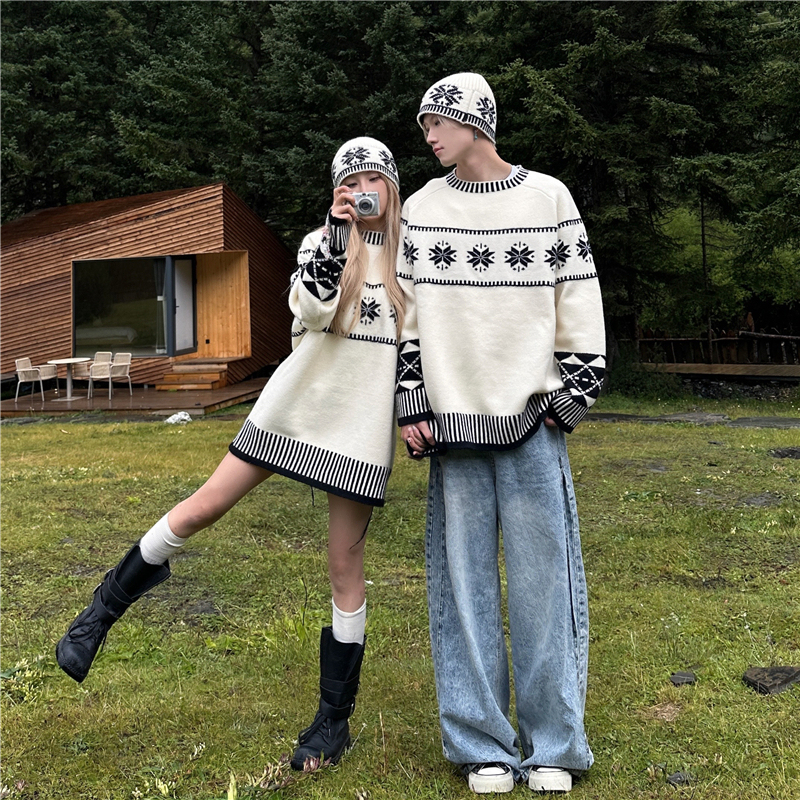 Couple's Clothing Autumn and Winter New Korean Style Loose and Lazy Style Fair Isle Sweater Super Popular High-End Niche Knitwear Trend