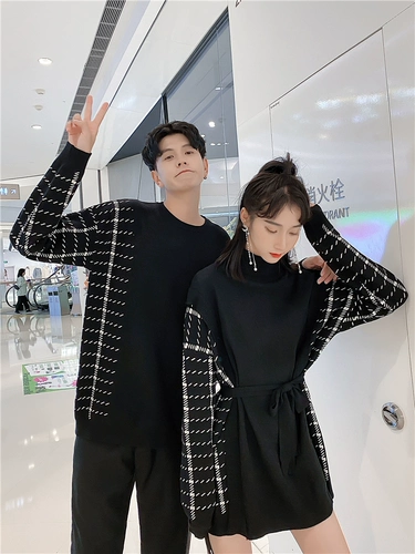 Осенняя демисезонная парная одежда для влюбленных, трикотажный свитер, платье, юбка, французский стиль, в корейском стиле