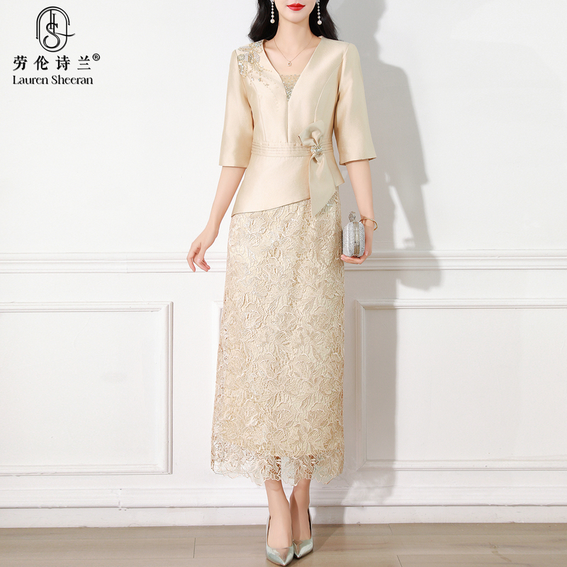 Elegant 2026 New Style Wedding Banquet Dress for Mother-In-Law, Young and Stylish Two-Piece Wedding Mother's Dress, Qipao Dress Suitable for Daily Wear