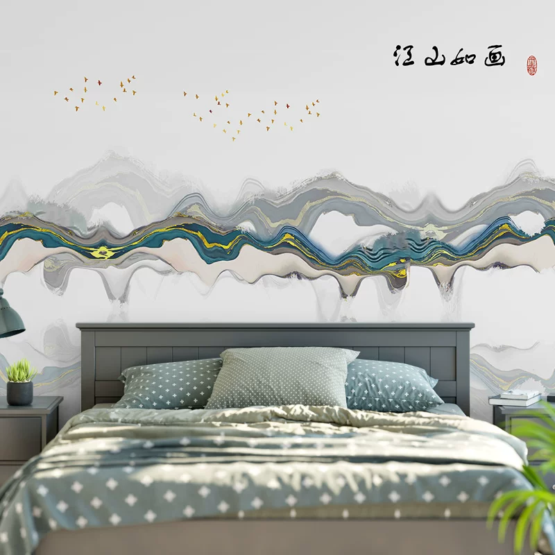 New Chinese style living room wallpaper TV background wall wallpaper sofa abstract picturesque custom mural seamless wall covering