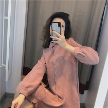 Pink shirt dress 2021 autumn and winter new waist thin polo temperament Zhixun skirt French bellflower skirt women