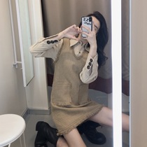 Socialite style suit skirt womens 2021 new early autumn dress Western style age-reducing waist fashion thin temperament two-piece set
