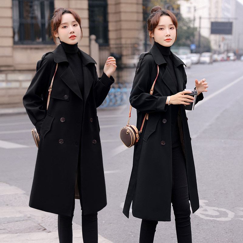 chic windsuit woman 2022 new spring autumn medium long version black outerwear small taller coat this year pop jacket