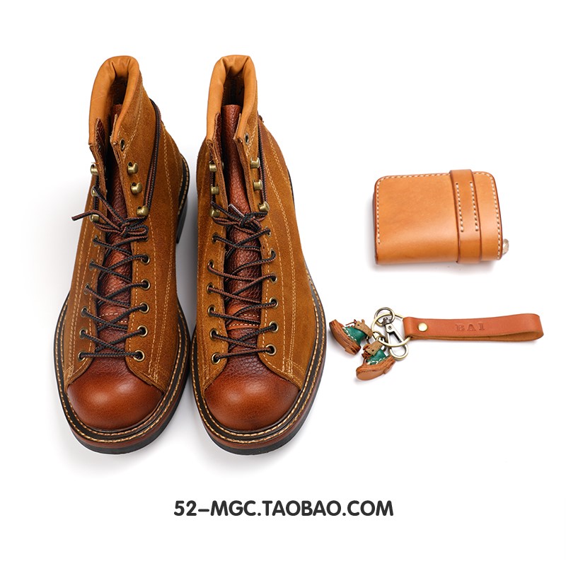 Ammy click on short face tooling shoes retro collage high cylinder round head men and women Martin locomotive paratrooper boots cow leather short boots