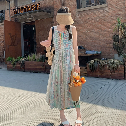 Платье-комбинация, платье, свежая атмосферная юбка, цветочный принт, французский стиль, стиль бохо