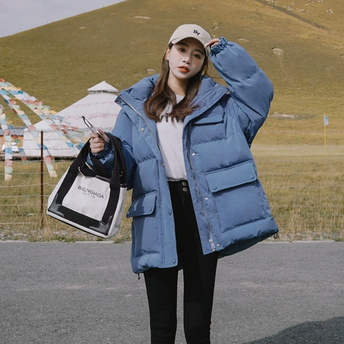 Черный зимний пуховик с пухом, модная куртка, городской стиль, свободный крой, оверсайз, увеличенная толщина