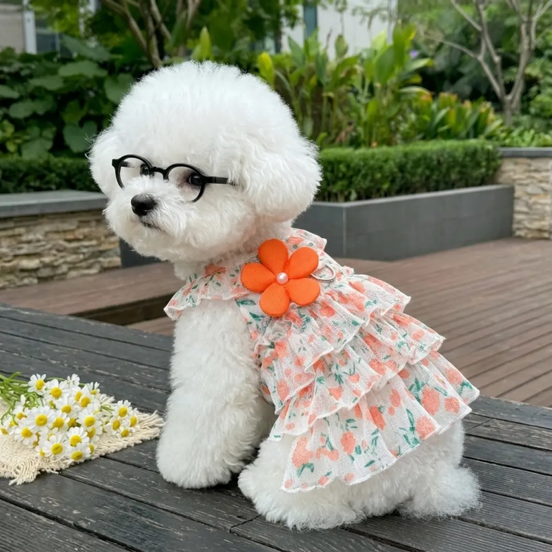 Summer New Arrival: Pastoral Style Pet Dog and Cat Boutique Cake Dress, Teddy and Bichon Can Wear It with a Leash, Fresh and Cute Clothes