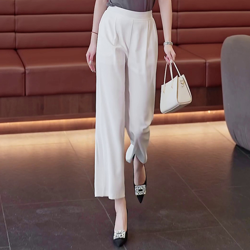 Ice Silk Suit Wide-Leg Pants for Women, Summer Cropped Pants 2026, Thin Style, Versatile for Commuting, Elastic Waist, High-Waisted Straight-Leg Pants Ice Silk Suit Wide-Leg Pants for Women, Summer Cropped Pants 2026, Thin Style, Versatile for Commuting, Elastic Waist, High-Waisted Straight-Leg Pants