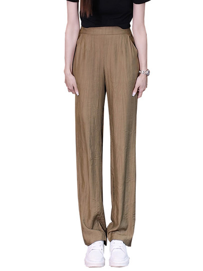 Summer Thin Ice Silk Casual Wide-Leg Pants for Women, High-Waisted, Slimming, 2026 New Style, Narrow Version, Drapey, Loose Straight-Leg Trousers