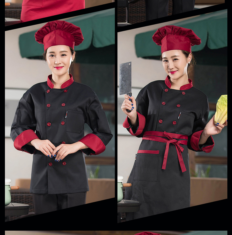 Quần áo bảo hộ lao động dài tay mùa thu và mùa đông Đặt khách sạn Nhà hàng Bánh căng tin Nữ ngắn tay nam Bếp công sở Đen đồ bộ kiểu mới