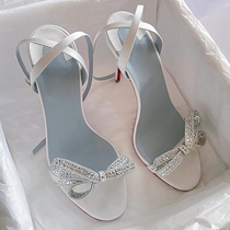 Small crowdstyle upper foot beautiful 2022 new line with water drill butterfly knots toe fine heel high heel sandal