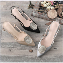  Korean version of the simple baotou small square heel womens professional work shoes womens pointed net red temperament single shoes womens high-heeled sandals