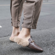 2020 autumn winter new dermis net red flat bottom Mueller shoes outside with fur slippers lazy man Baotou Half slippers female