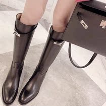 Retro Inn Wind Cavaliers boots ultra delicate and slim 2021 new coarse heel flat bottom though knee-length boots female