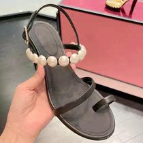 2022 Summer new small fragrant wind coarse heel sandal women Summer fairy Wind lined with pearl clip toe high heel sandals