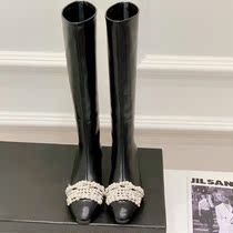 However knee-long cylinder boots female Inn wind up to a good look at the little fragrant windy pearl coarse heel high cylinder rider boots