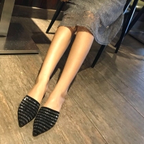  Lazy baotou half slippers female 2020 new Korean version of all-match fashion flat flat heel pointed rhinestone slippers