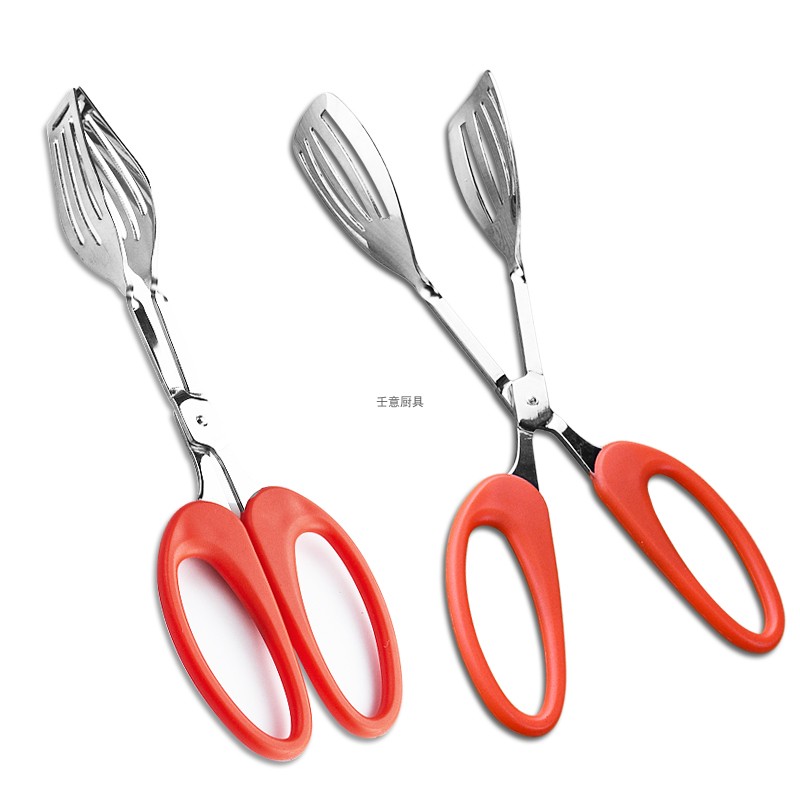 Stainless steel food Clip scissors type hollow dining room buffet clip anti-hot bread salad barbecue food clip