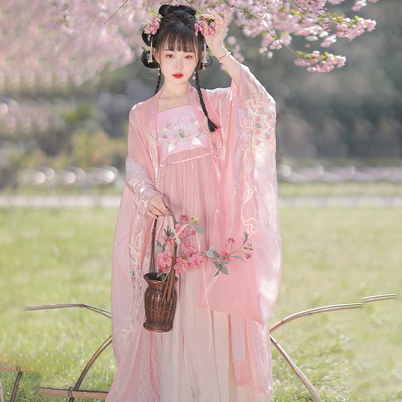 Original Hanfu Hezi Skirt, Ancient Costume, Super Fairy-Like Wide Sleeves, Tang-Style Chest-Length Skirt, Spring and Summer National Style Women's Large Sleeve Shirt